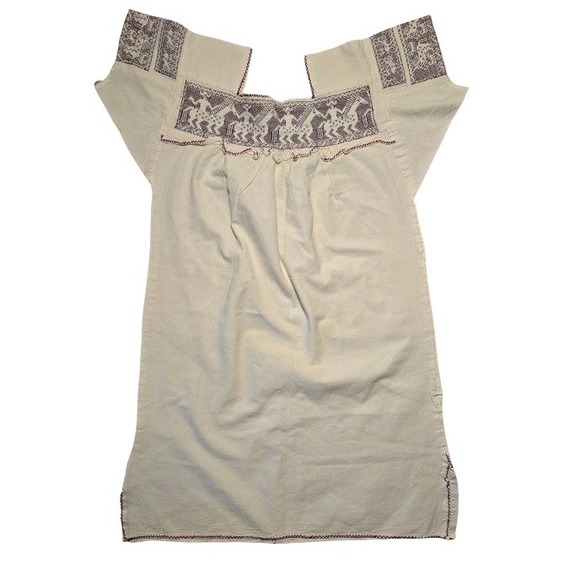 Vtg Mexican Huipil Dress Hand Embroidered Horse on Rider Oaxacan Tunic Pockets - Picture 2 of 13